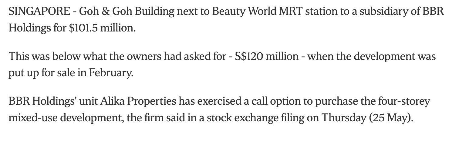 Goh & Goh Building next to Beauty World MRT station sold for S$101.5 million-2
